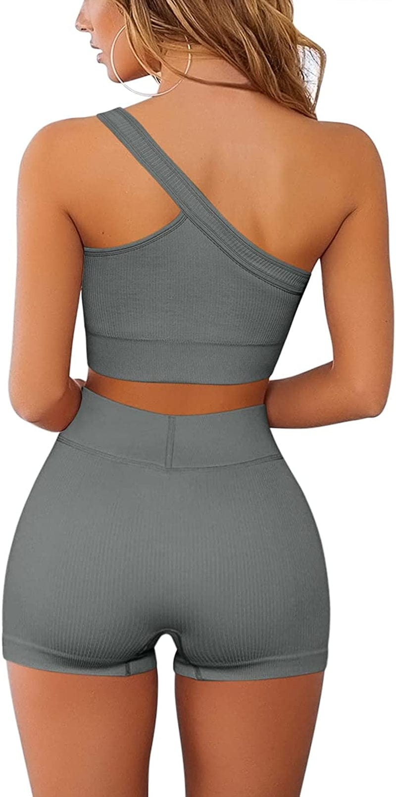 Workout Sets for Women 2 Piece Seamless One Shoulder Sport Bra High Waist Shorts GMY Yoga Outfits