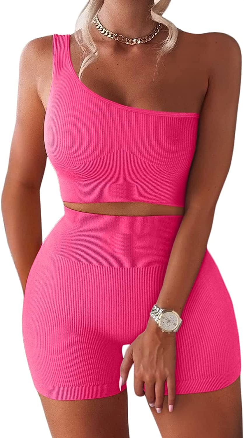 Workout Sets for Women 2 Piece Seamless Ribbed Crop Tank High Waist Shorts Yoga Outfits