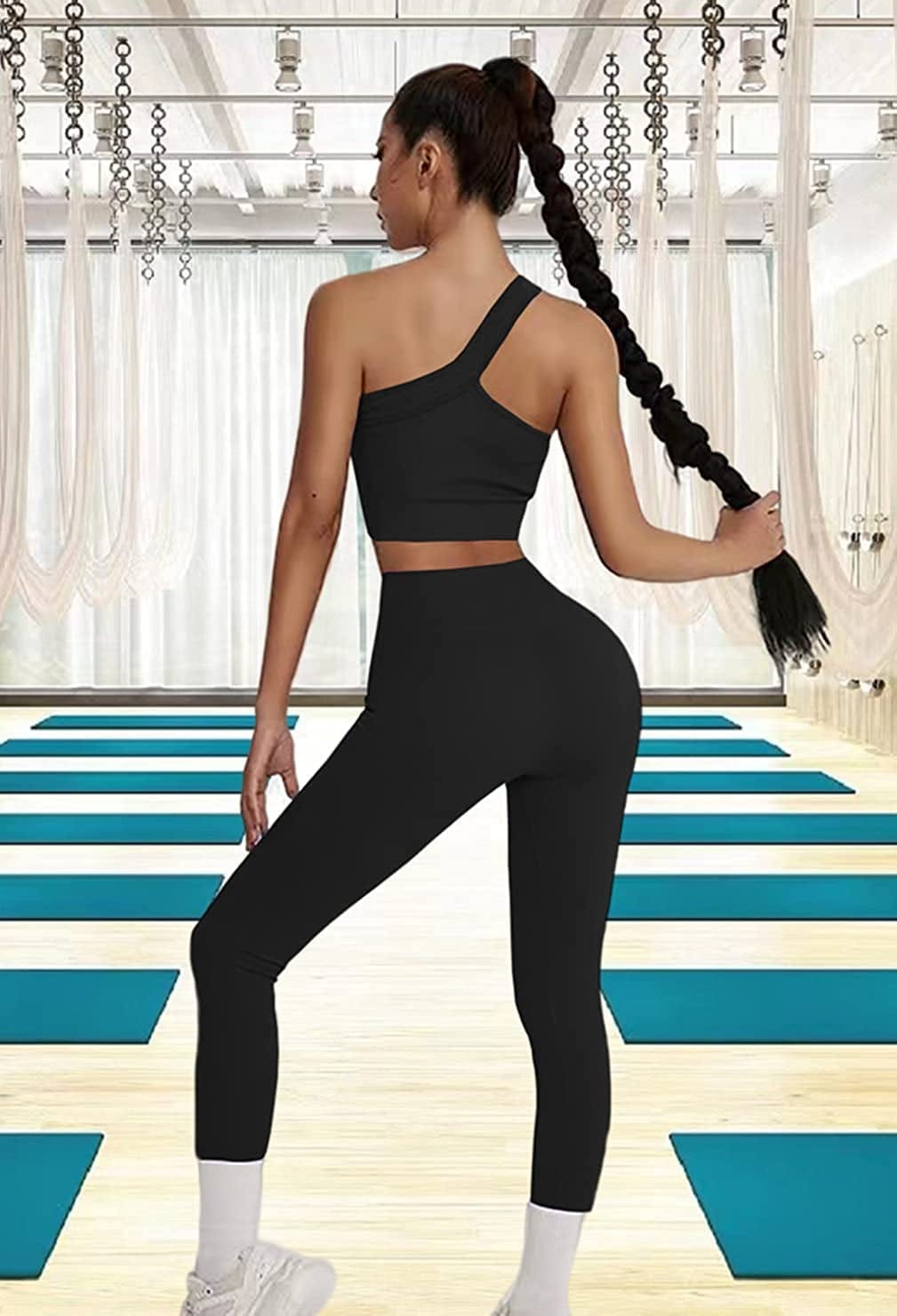 Workout Sets for Women 2 Piece Seamless Sexy One Shoulder Sport Bra High Waist Shorts GMY Yoga Two Piece Outfits