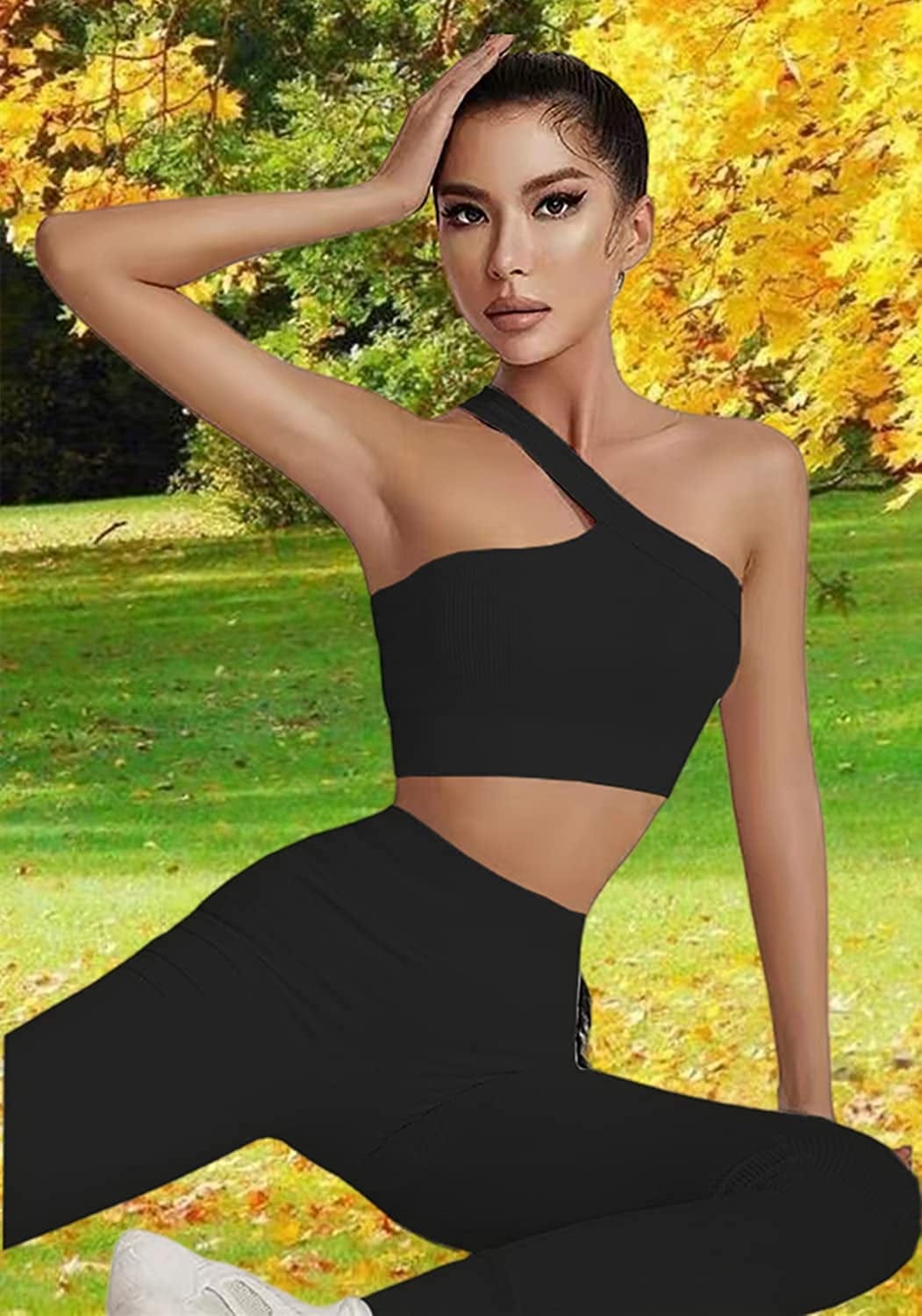 Workout Sets for Women 2 Piece Seamless Sexy One Shoulder Sport Bra High Waist Shorts GMY Yoga Two Piece Outfits