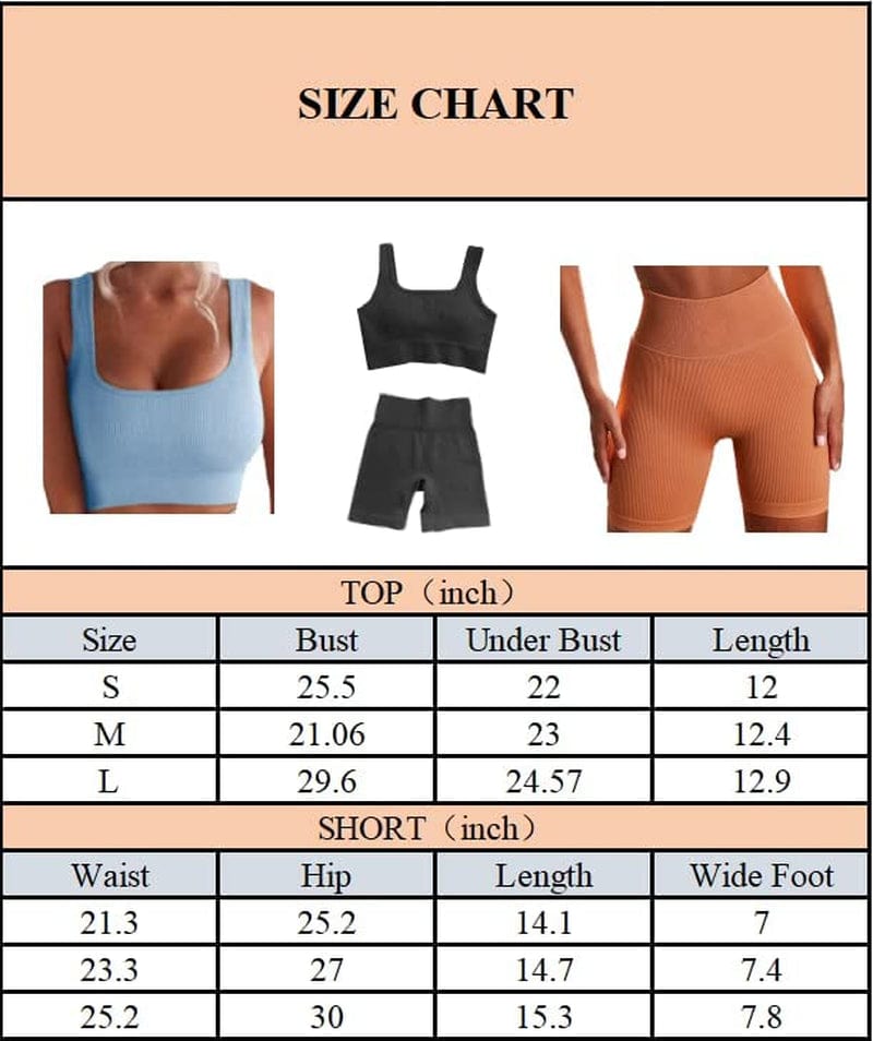Workout Sets for Women Removable Padded Sexy Sports Bra High Waist Seamless Ribbed Yoga Shorts Cute Outfits