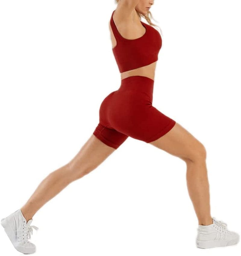 Workout Sets for Women Removable Padded Sexy Sports Bra High Waist Seamless Ribbed Yoga Shorts Cute Outfits