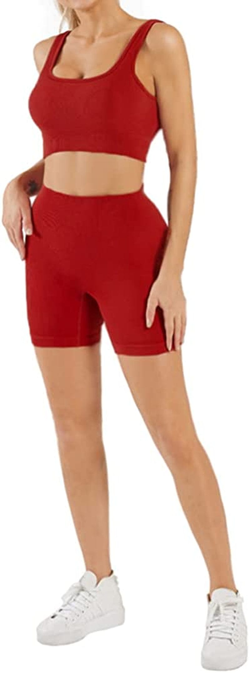 Workout Sets for Women Removable Padded Sexy Sports Bra High Waist Seamless Ribbed Yoga Shorts Cute Outfits