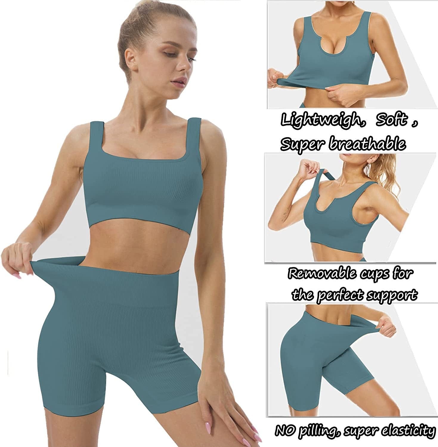 Workout Sets for Women, Seamless Crop Tops Leggings Matching 2 Pieces Outfits, Sexy Two Piece Yoga Workout Outfits