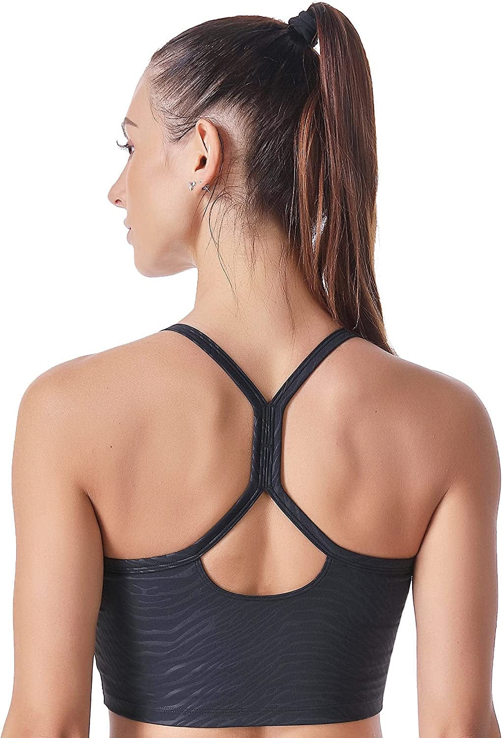 Workout Tops for Women Longline Strappy Sport Bra Crop Tank for Yoga Gym Black-zebra / X-Small