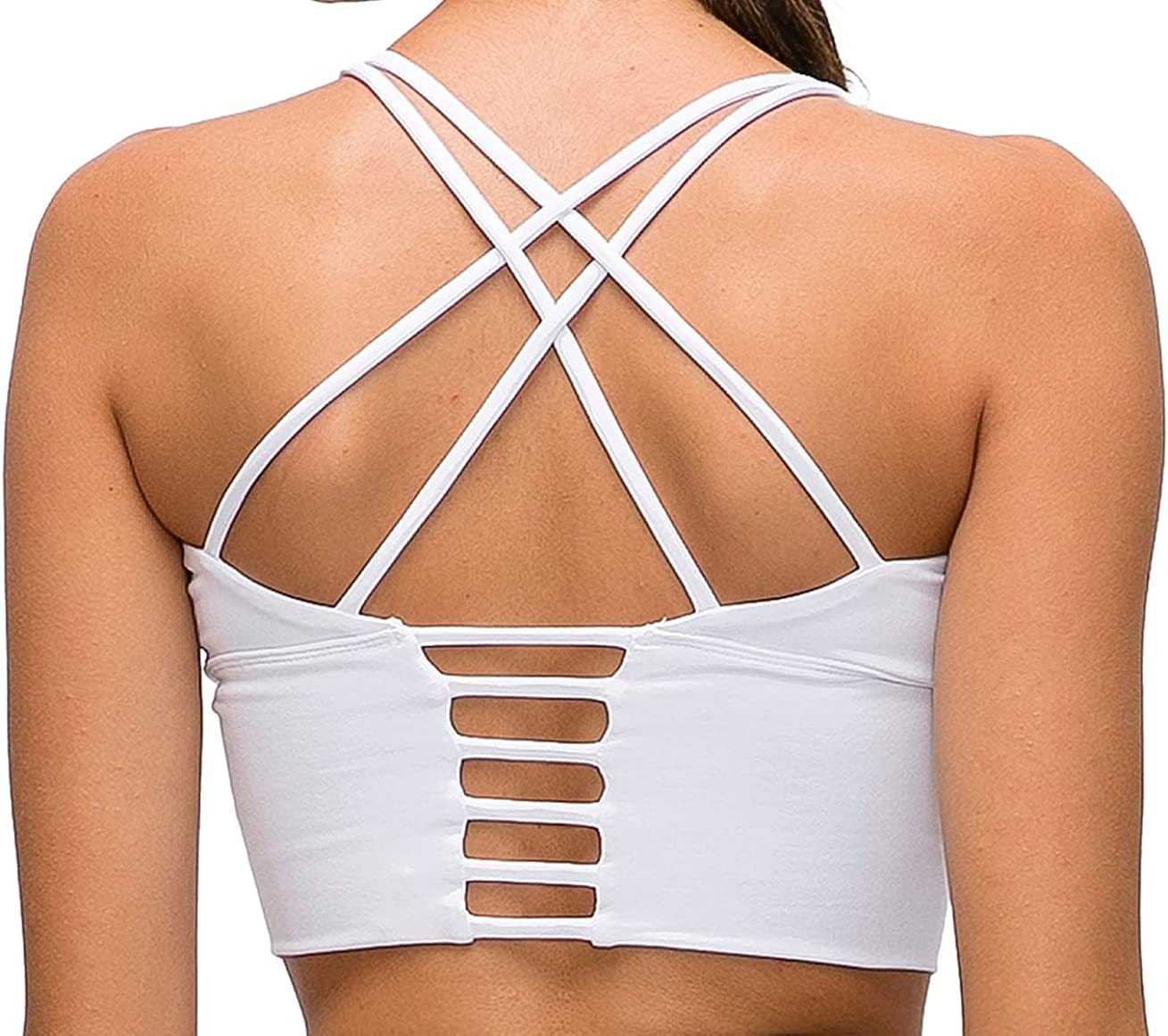Workout Tops for Women Longline Strappy Sport Bra Crop Tank for Yoga Gym 2022 Version-white / X-Small