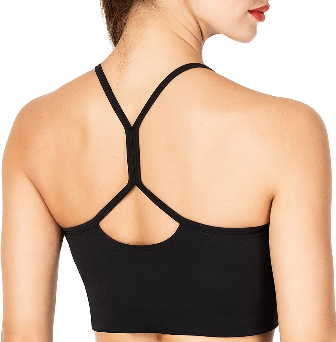 Workout Tops for Women Longline Strappy Sport Bra Crop Tank for Yoga Gym Black / Medium