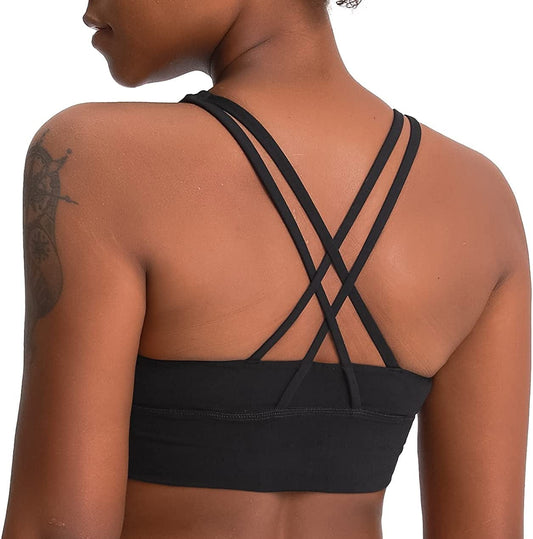 Workout Tops for Women Longline Strappy Sport Bra Crop Tank for Yoga Gym 2021 Version-black / X-Small