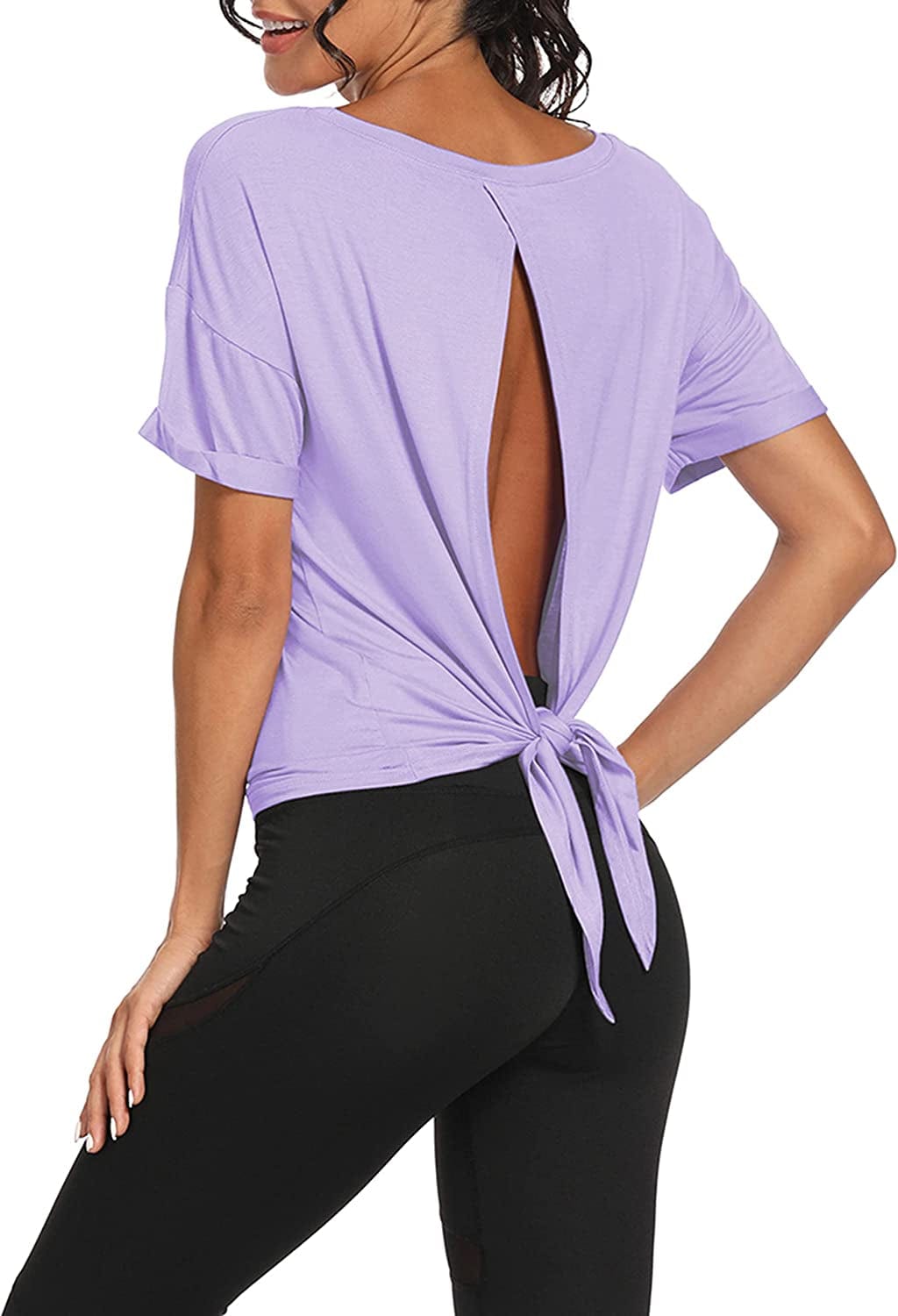 Workout Tops Open Back Shirts Gym Workout Clothes Tie Back Musle Tank for Women Z-light Purple / Small