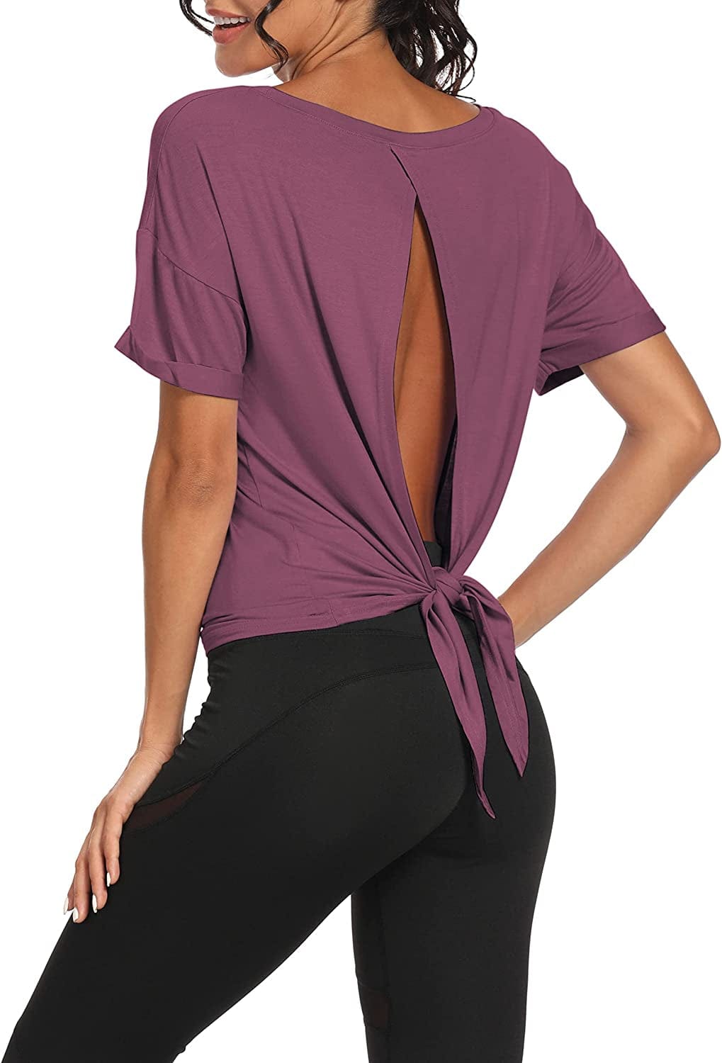 Workout Tops Open Back Shirts Gym Workout Clothes Tie Back Musle Tank for Women Z-magenta / Small