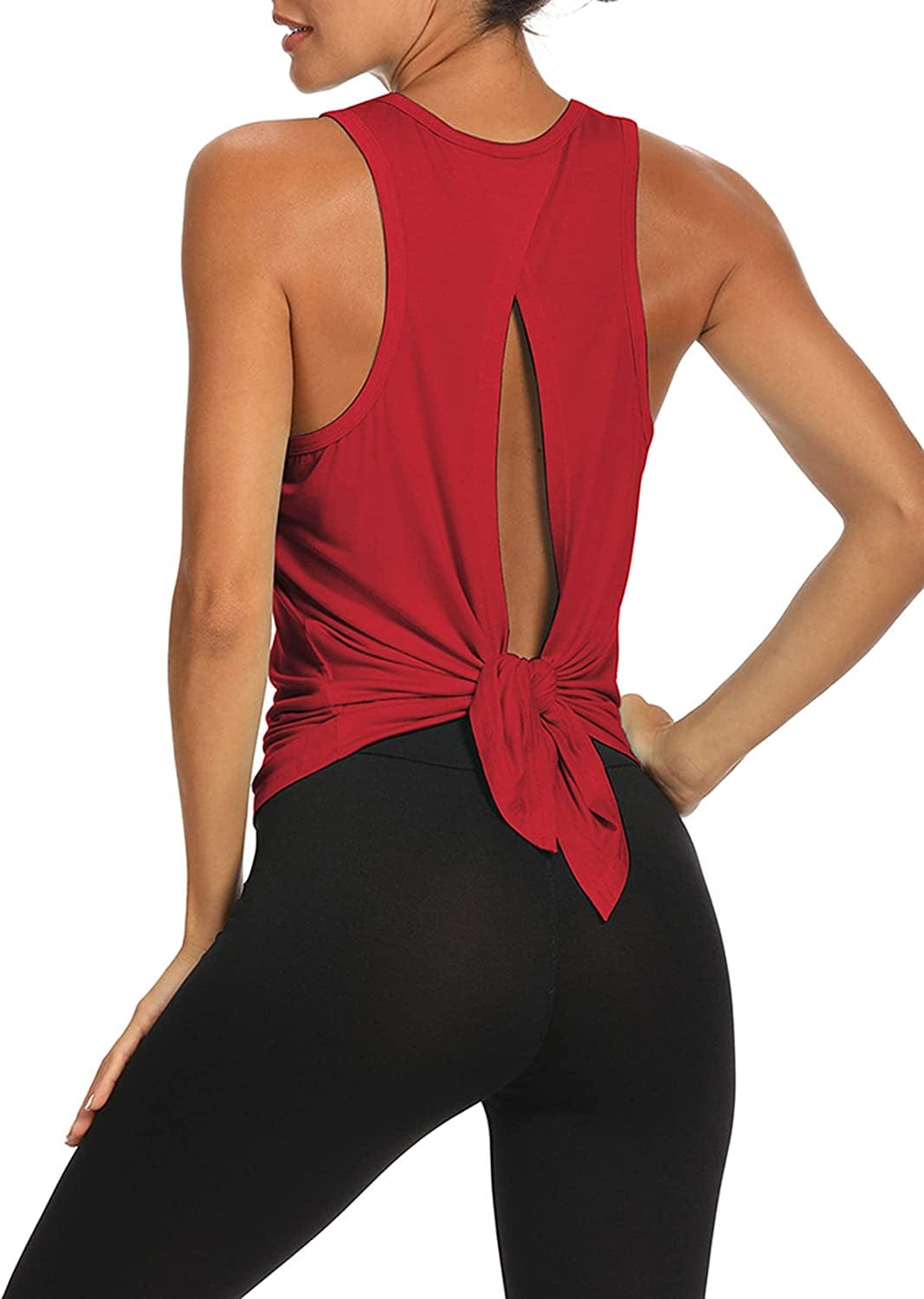 Workout Tops Open Back Shirts Gym Workout Clothes Tie Back Musle Tank for Women Red / Medium