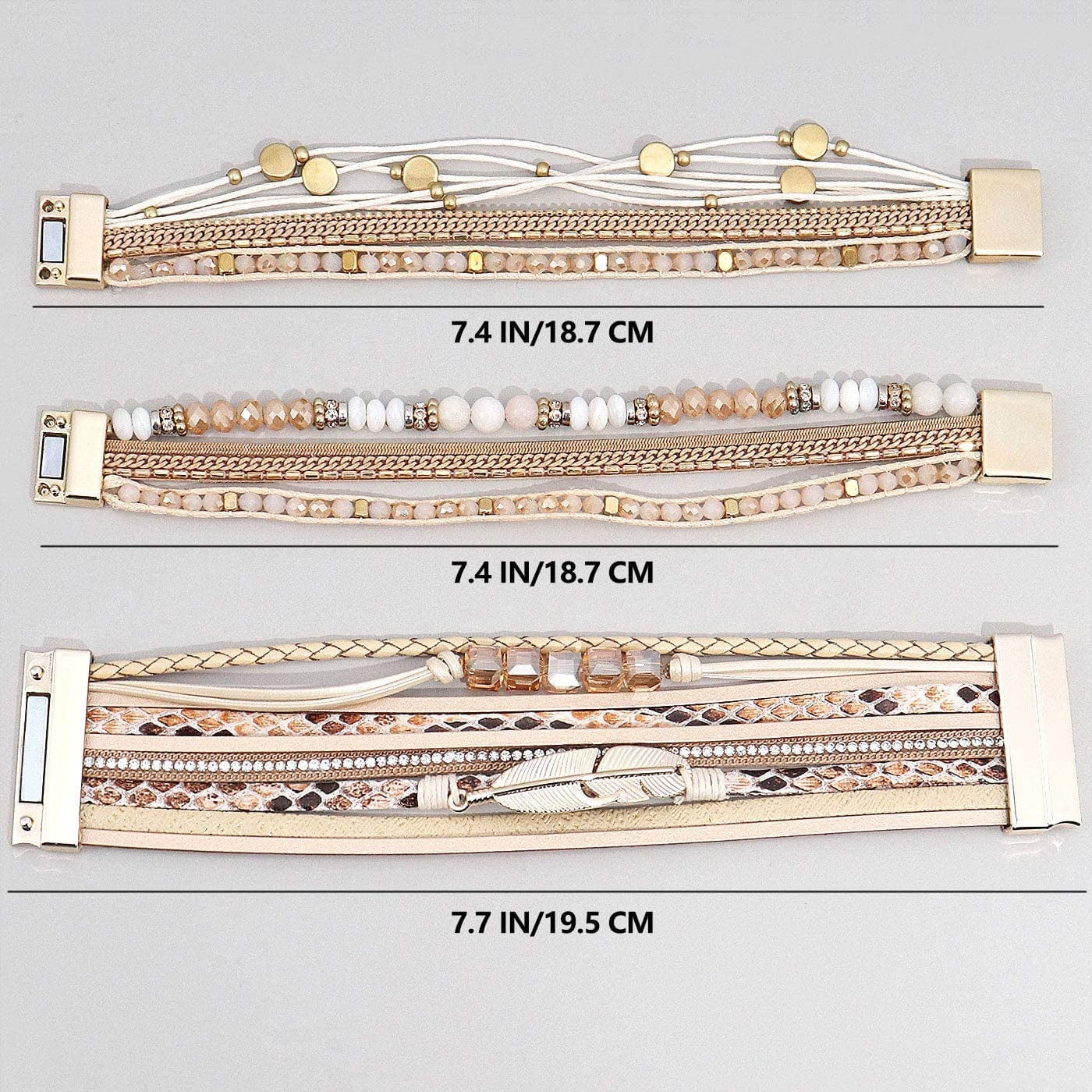 Wovanoo Leather Wrap Bracelet Set 3Pack Wrist Cuff Bracelet for Women Girls Multilayer Magnetic Clasp Bracelet Feather Tree Bead Crystal Bracelet Apparel & Accessories > Jewelry > Bracelets Wovanoo