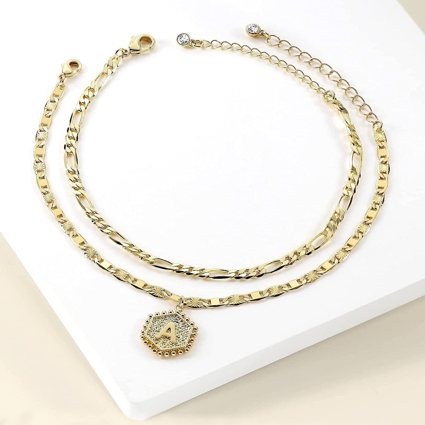 Wowshow Ankle Bracelets for Women,Gold Anklets 14K Real Gold Plated Layered Initial Anklet for Teen Girls with Letter A-Z Hexagon Pendant Apparel & Accessories > Jewelry > Anklets Wowshow