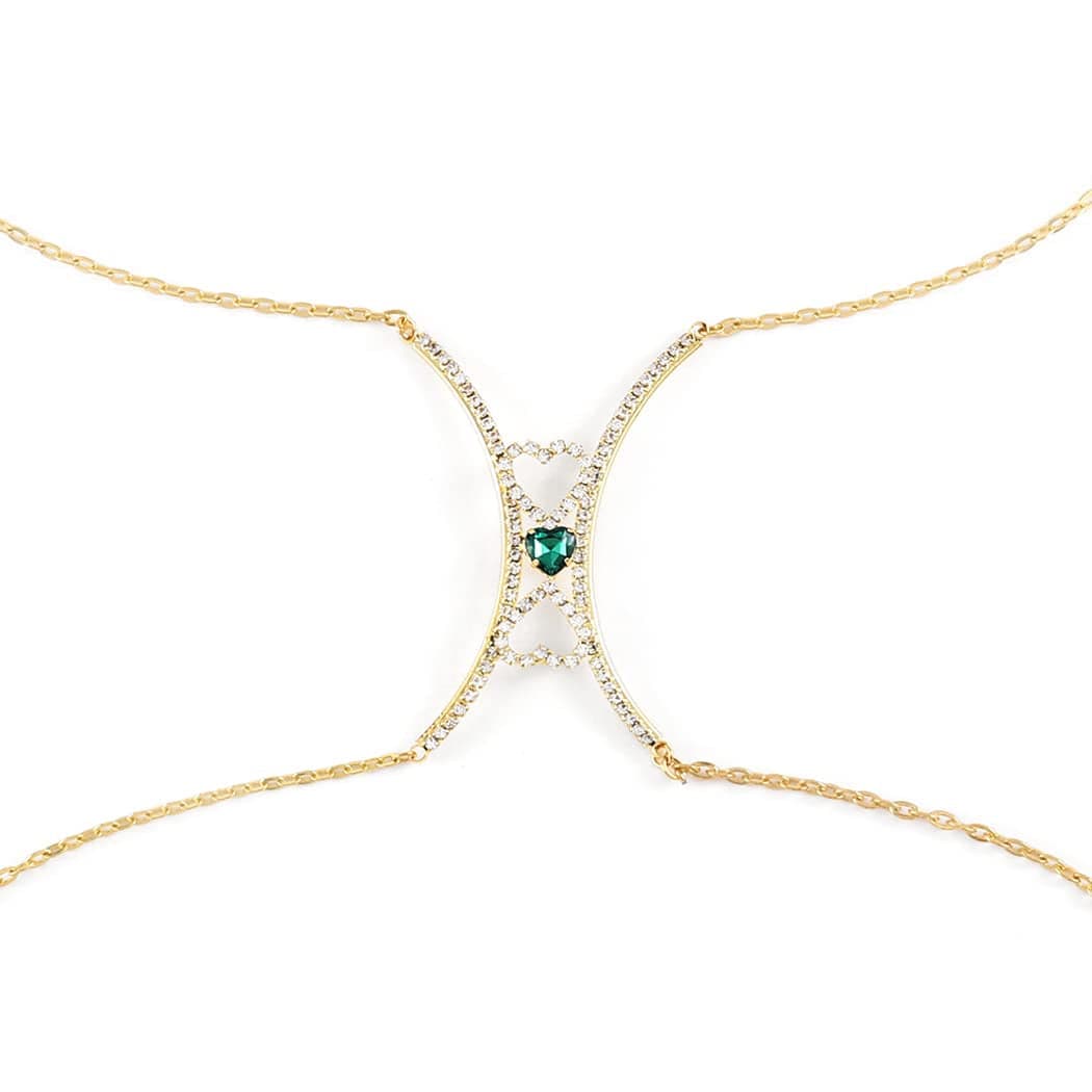 Wriidy Rhinestone Chest Bracket Bra Chain Silver Heart Crystal Body Chains Sparkle Body Jewelry Accessories for Women and Girls (01) Apparel & Accessories > Jewelry > Body Jewelry Wriidy 01-Gold