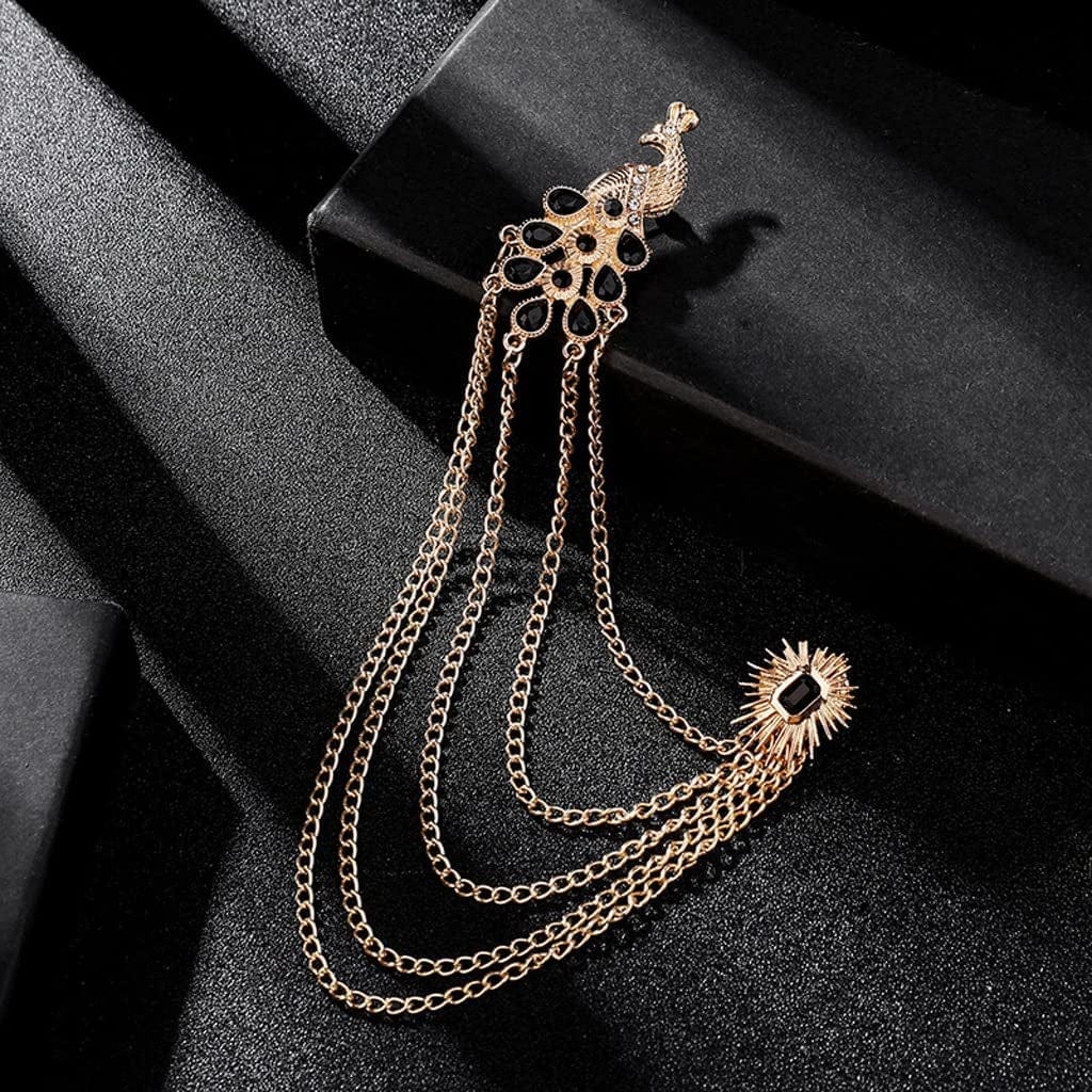 WSJIE Brooches Tassel Chain Lapel Pin Men Suit Shirt Badge Corsagejewelry Gifts for Women (Color : B, Size : One Size) D / One Size