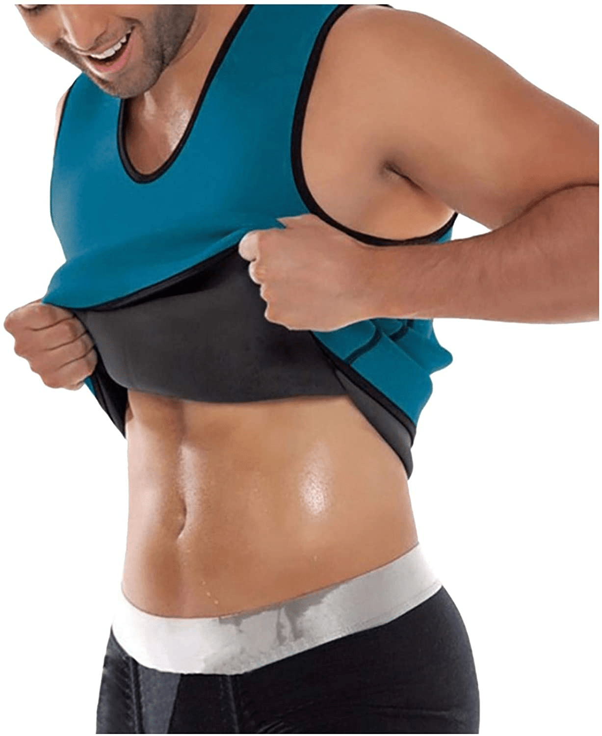 WUAI Men'S Hot Sweat Sauna Vest Body Shaper Slimming Tank Top Weight Loss Waist Trainer Workout Shirt Shapewear Apparel & Accessories > Clothing > Underwear & Socks > Shapewear WUAI-Accessories Blue X-Large