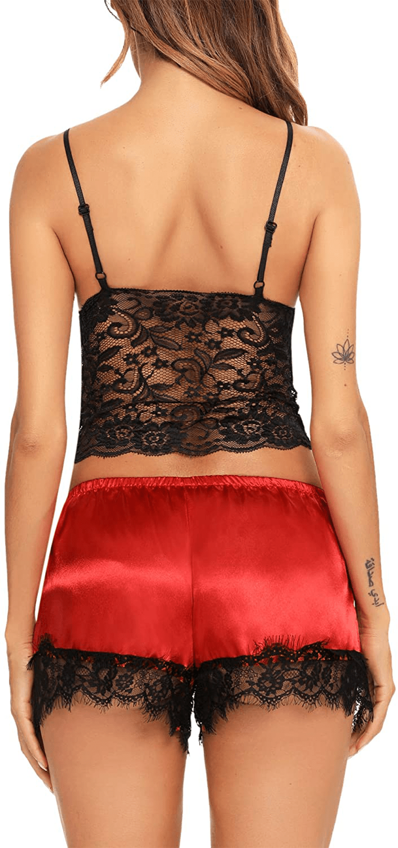 Wurmenin Lingerie Pajamas Set Sexy Women Lace Cami Top with Satin Shorts 2 Piece Strap Trim Spaghetti Silk Sleepwear Gift Apparel & Accessories > Clothing > Sleepwear & Loungewear Kylie Max