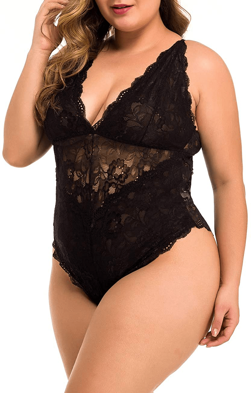 XAKALAKA Women Plus Size Lace Bodysuit Teddy Lingerie One Piece Babydoll Clubwear S-XXXXL Apparel & Accessories > Clothing > Underwear & Socks > Lingerie XAKALAKA