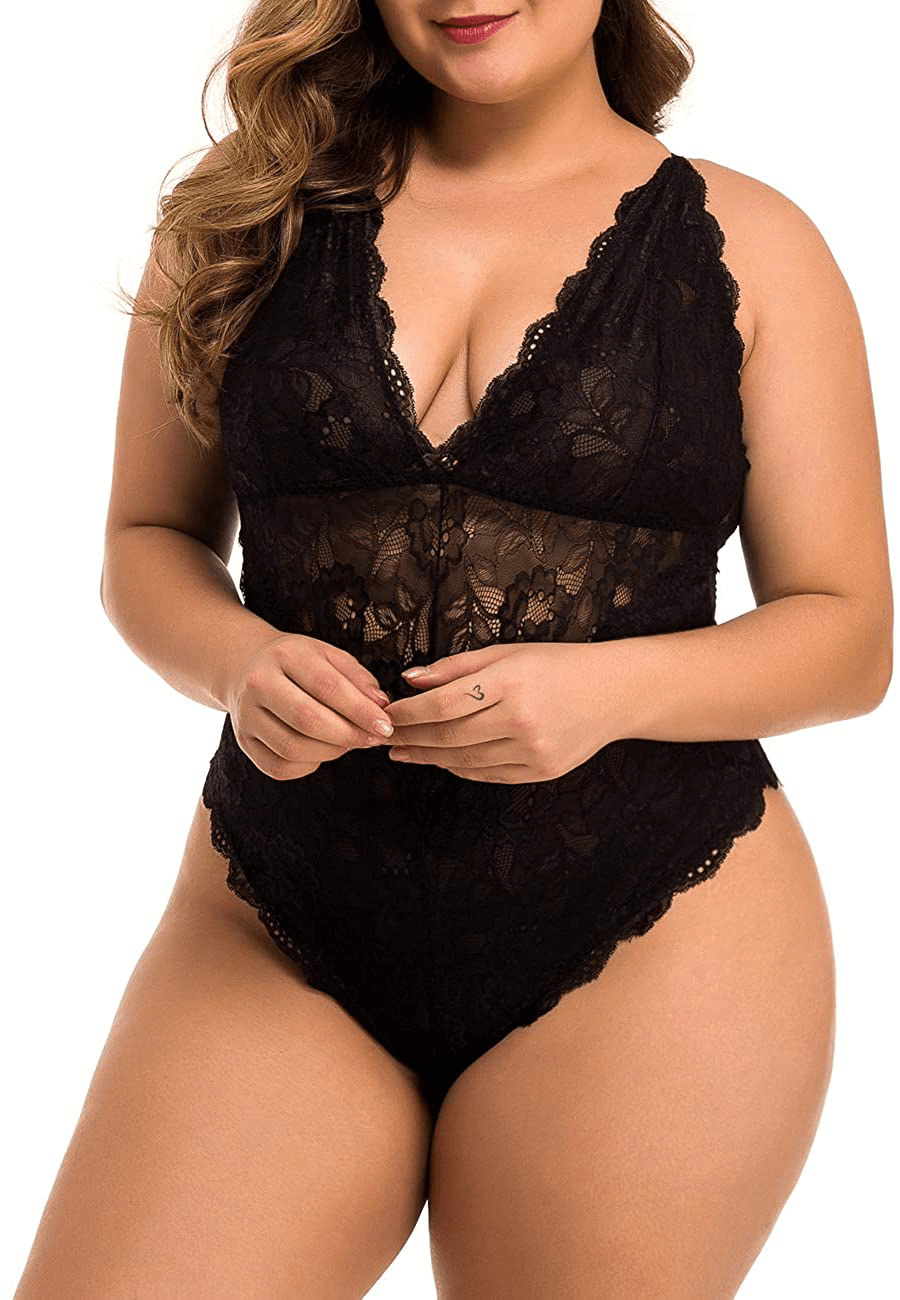XAKALAKA Women Plus Size Lace Bodysuit Teddy Lingerie One Piece Babydoll Clubwear S-XXXXL Apparel & Accessories > Clothing > Underwear & Socks > Lingerie XAKALAKA