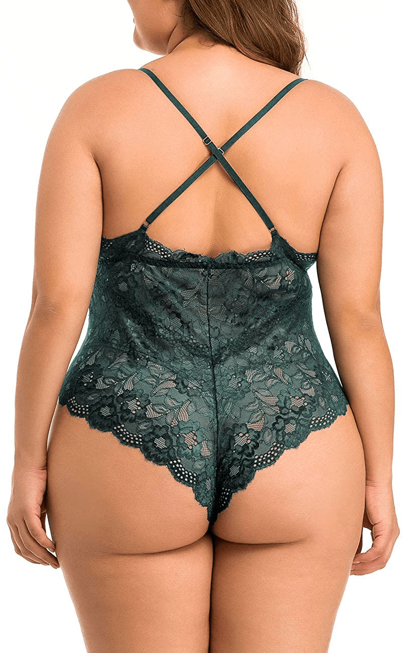 XAKALAKA Women Plus Size Lace Bodysuit Teddy Lingerie One Piece Babydoll Clubwear S-XXXXL Apparel & Accessories > Clothing > Underwear & Socks > Lingerie XAKALAKA