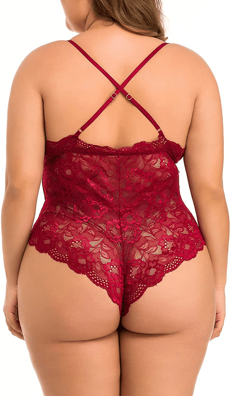 XAKALAKA Women Plus Size Lace Bodysuit Teddy Lingerie One Piece Babydoll Clubwear S-XXXXL Apparel & Accessories > Clothing > Underwear & Socks > Lingerie XAKALAKA