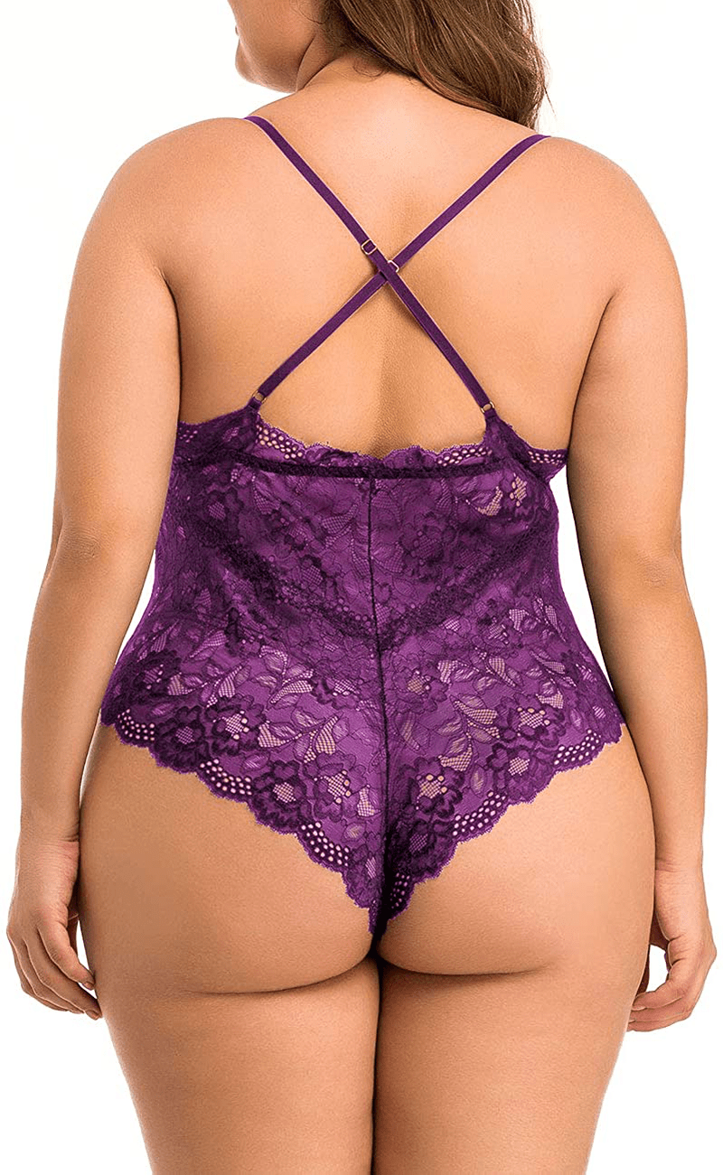 XAKALAKA Women Plus Size Lace Bodysuit Teddy Lingerie One Piece Babydoll Clubwear S-XXXXL Apparel & Accessories > Clothing > Underwear & Socks > Lingerie XAKALAKA