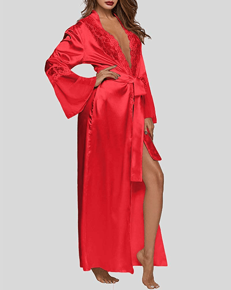 XAKALAKA Womens Long Robe Kimono Satin Gown Lingerie S-XXL Apparel & Accessories > Clothing > Sleepwear & Loungewear > Robes XAKALAKA