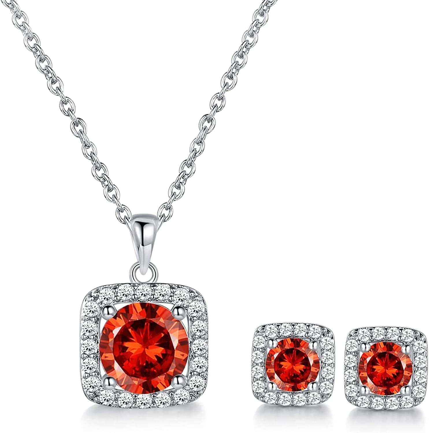 XBRN Necklace/Earrings/Ring Set for Women,18K Gold Plated Cubic Zirconia Engagement Wedding Jewelry Pack of 3 I-ruby-Jul. / adjustable