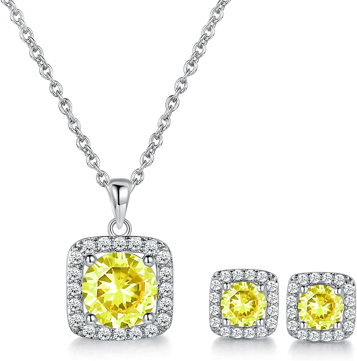 XBRN Necklace/Earrings/Ring Set for Women,18K Gold Plated Cubic Zirconia Engagement Wedding Jewelry Pack of 3 J-peridot-Aug. / adjustable