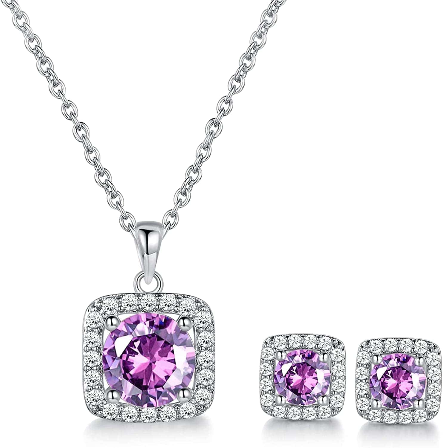 XBRN Necklace/Earrings/Ring Set for Women,18K Gold Plated Cubic Zirconia Engagement Wedding Jewelry Pack of 3 H-alexandrite-Jun. / adjustable