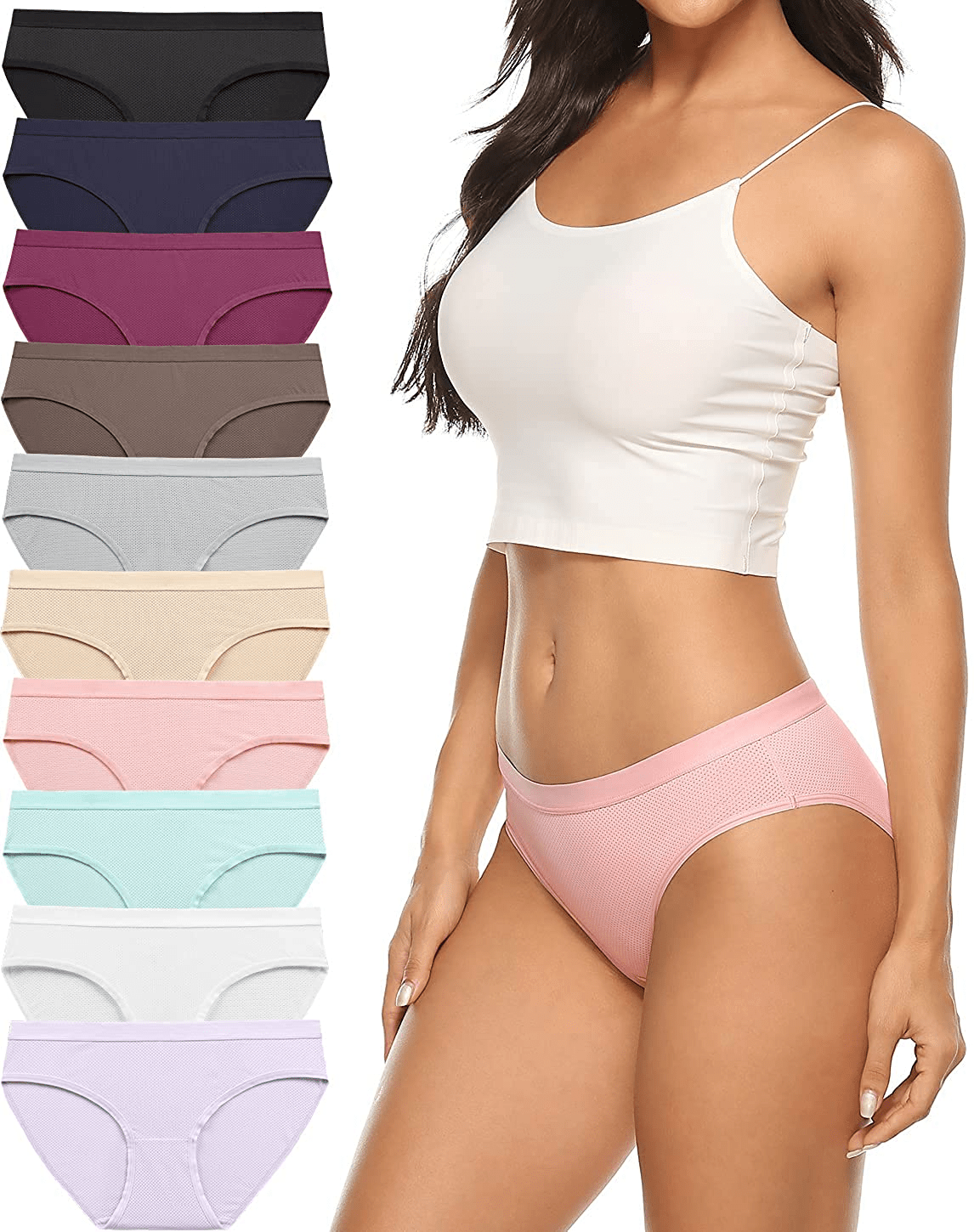 Xibing Women'S Breathable Underwear Stretch Bikini Panties Low Waist Mesh Hipster Panty 10-Pack Apparel & Accessories > Clothing > Underwear & Socks > Underwear Xibing Multicolor-10 Pack Large