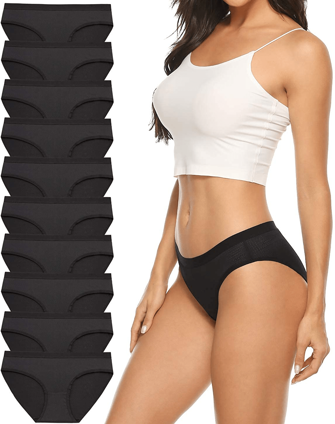 Xibing Women'S Breathable Underwear Stretch Bikini Panties Low Waist Mesh Hipster Panty 10-Pack Apparel & Accessories > Clothing > Underwear & Socks > Underwear Xibing Black-10 Pack X-Large