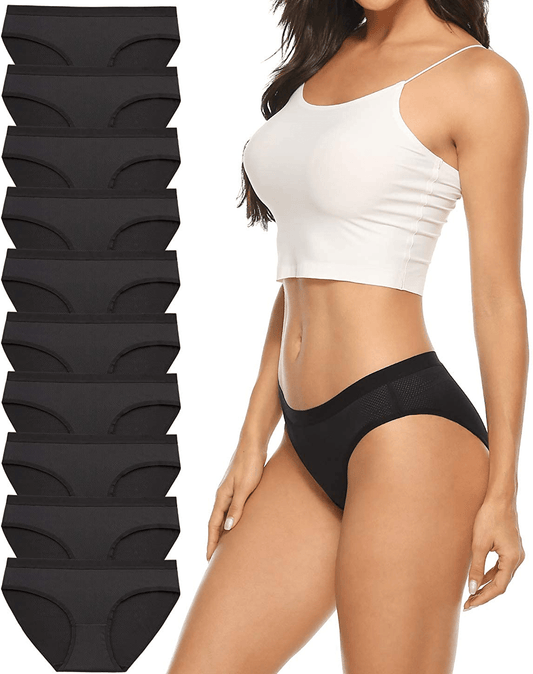 Xibing Women'S Breathable Underwear Stretch Bikini Panties Low Waist Mesh Hipster Panty 10-Pack Apparel & Accessories > Clothing > Underwear & Socks > Underwear Xibing Black-10 Pack Large