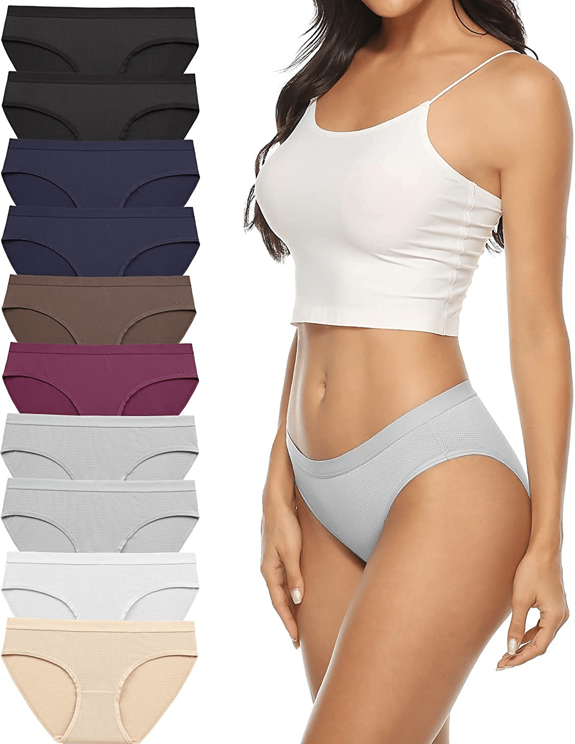 Xibing Women'S Breathable Underwear Stretch Bikini Panties Low Waist Mesh Hipster Panty 10-Pack Apparel & Accessories > Clothing > Underwear & Socks > Underwear Xibing Multicolor2-10 Pack X-Large