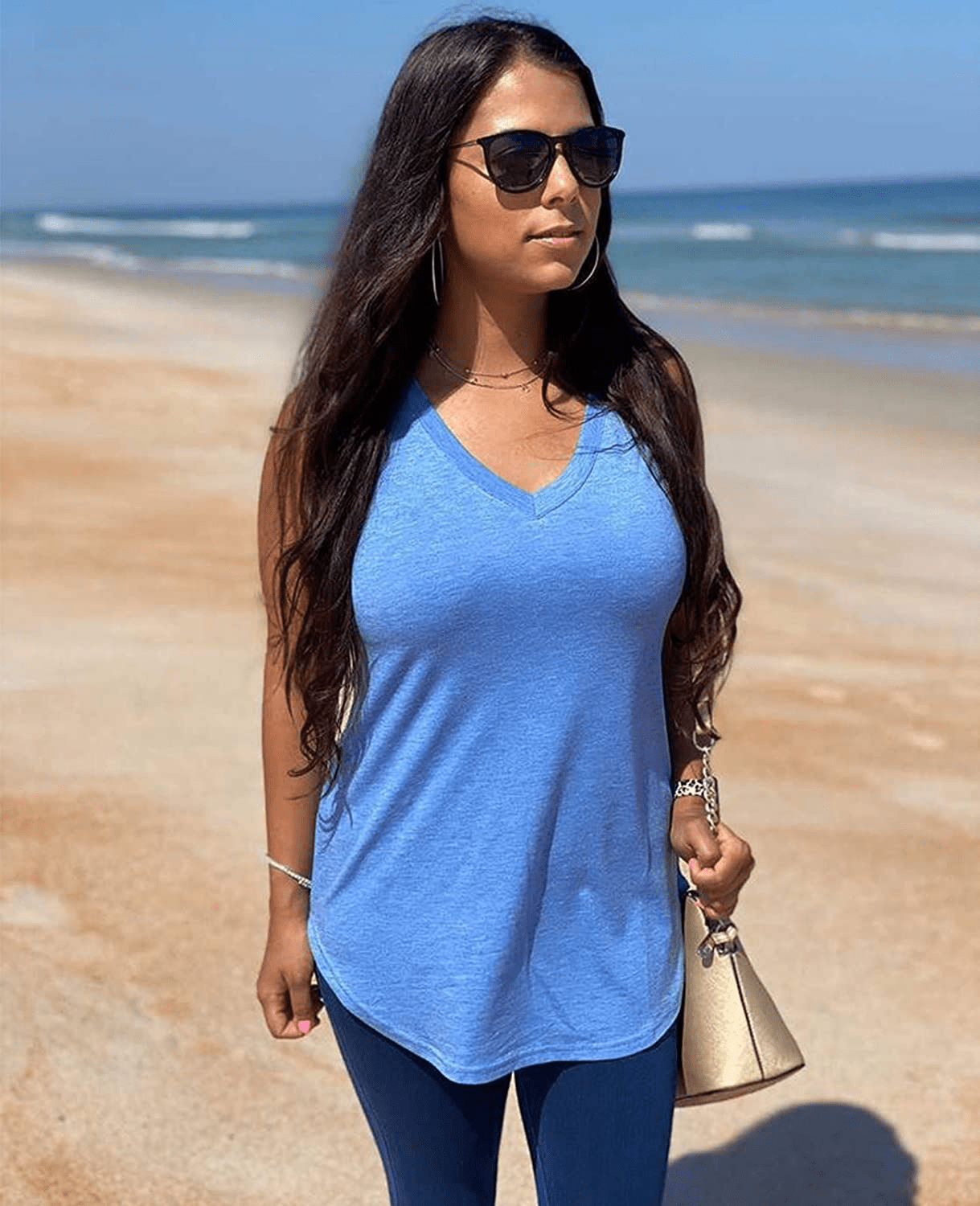 XIEERDUO Womens Tank Tops V Neck Basic Solid Color Casual Flowy Summer Sleeveless Apparel & Accessories > Clothing > Activewear Kylie Max