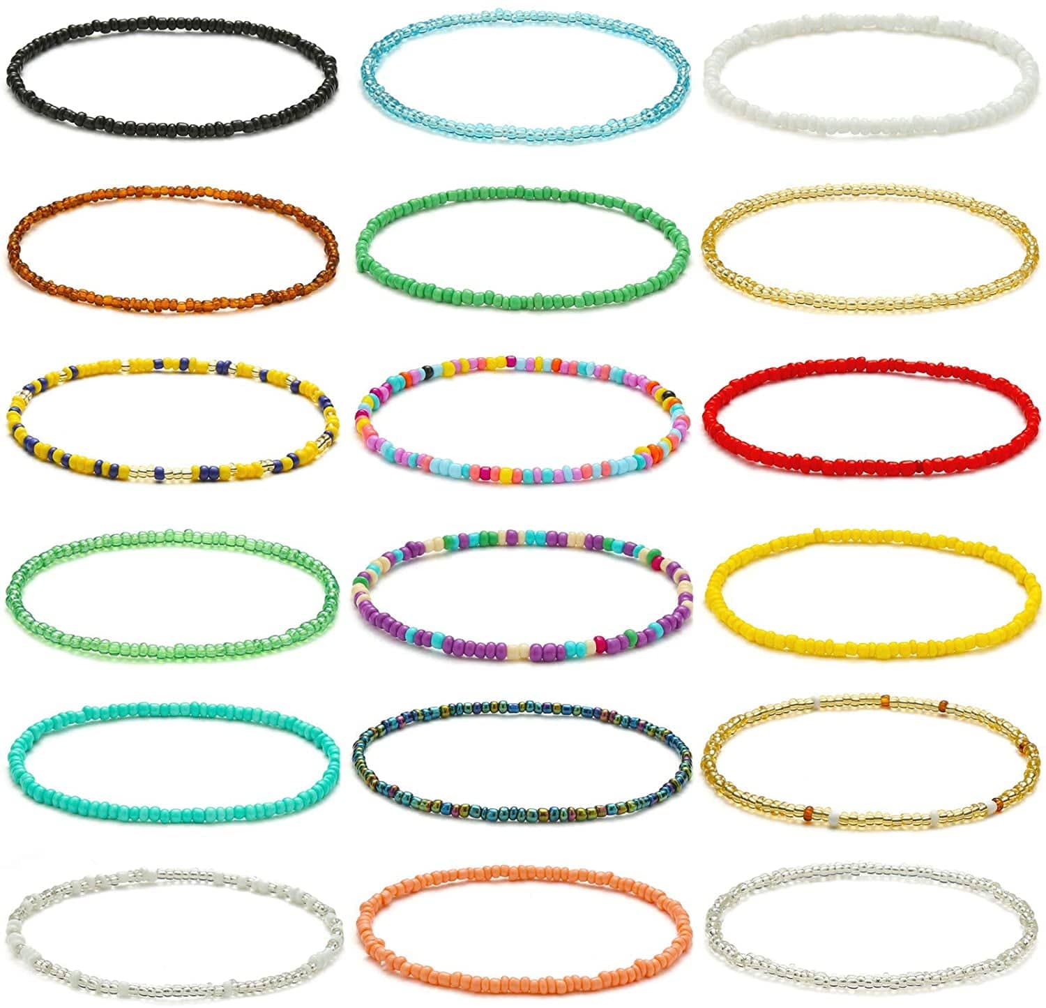 XIJIN 18 Pieces Elastic Beaded Anklets for Women Girls Handmade Beach Boho Colorful Beads Ankle Bracelets Set Apparel & Accessories > Jewelry > Anklets XIJIN Colorful a