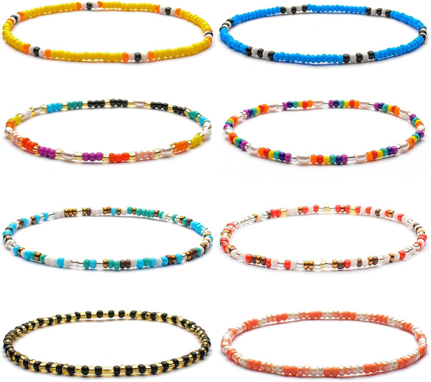 XIJIN 18 Pieces Elastic Beaded Anklets for Women Girls Handmade Beach Boho Colorful Beads Ankle Bracelets Set Apparel & Accessories > Jewelry > Anklets XIJIN Solid Color B