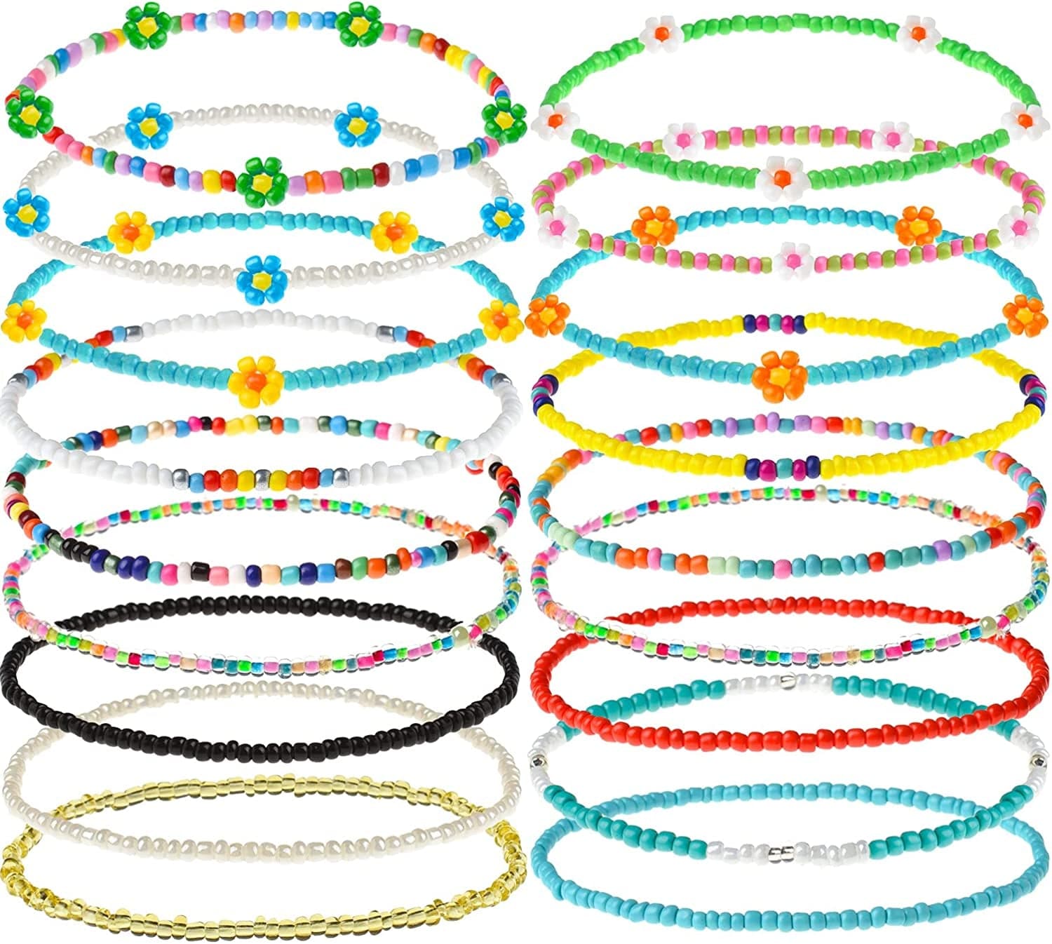 XIJIN 18 Pieces Elastic Beaded Anklets for Women Girls Handmade Beach Boho Colorful Beads Ankle Bracelets Set Apparel & Accessories > Jewelry > Anklets XIJIN Colorful d
