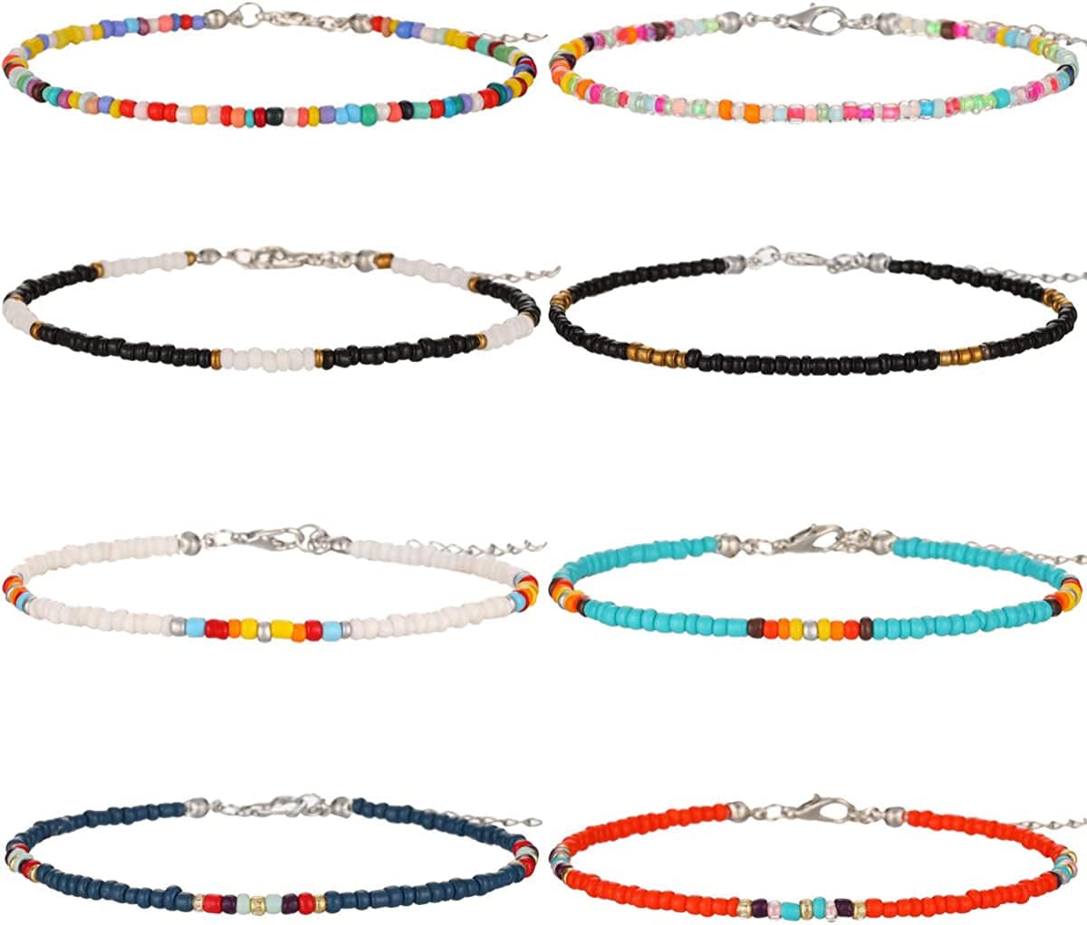XIJIN 8Pcs Handmade Beaded Anklets for Women Girls Boho Colorful Beads Ankle Bracelets Adjustable Foot Anklet Set Apparel & Accessories > Jewelry > Anklets XIJIN A