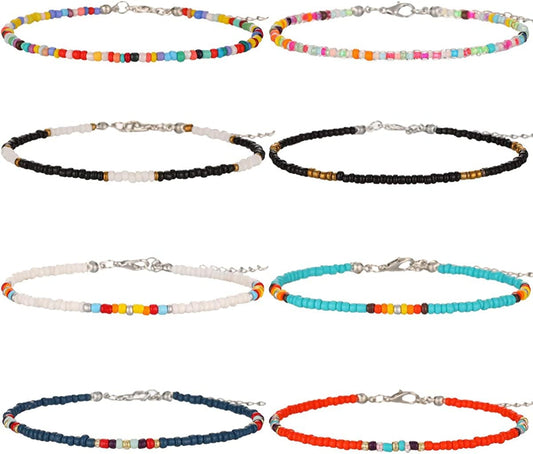 XIJIN 8Pcs Handmade Beaded Anklets for Women Girls Boho Colorful Beads Ankle Bracelets Adjustable Foot Anklet Set Apparel & Accessories > Jewelry > Anklets XIJIN A