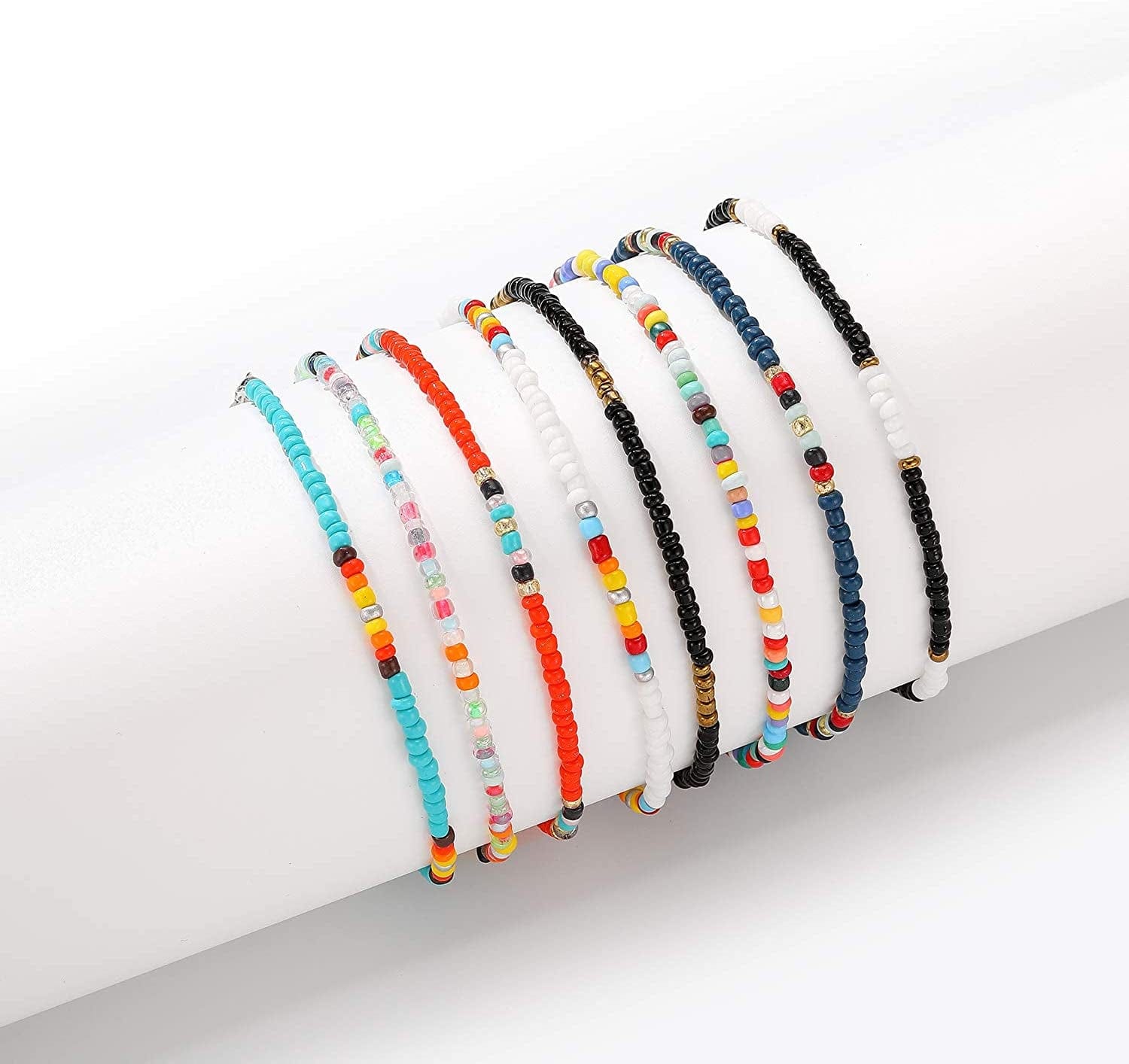 XIJIN 8Pcs Handmade Beaded Anklets for Women Girls Boho Colorful Beads Ankle Bracelets Adjustable Foot Anklet Set Apparel & Accessories > Jewelry > Anklets XIJIN