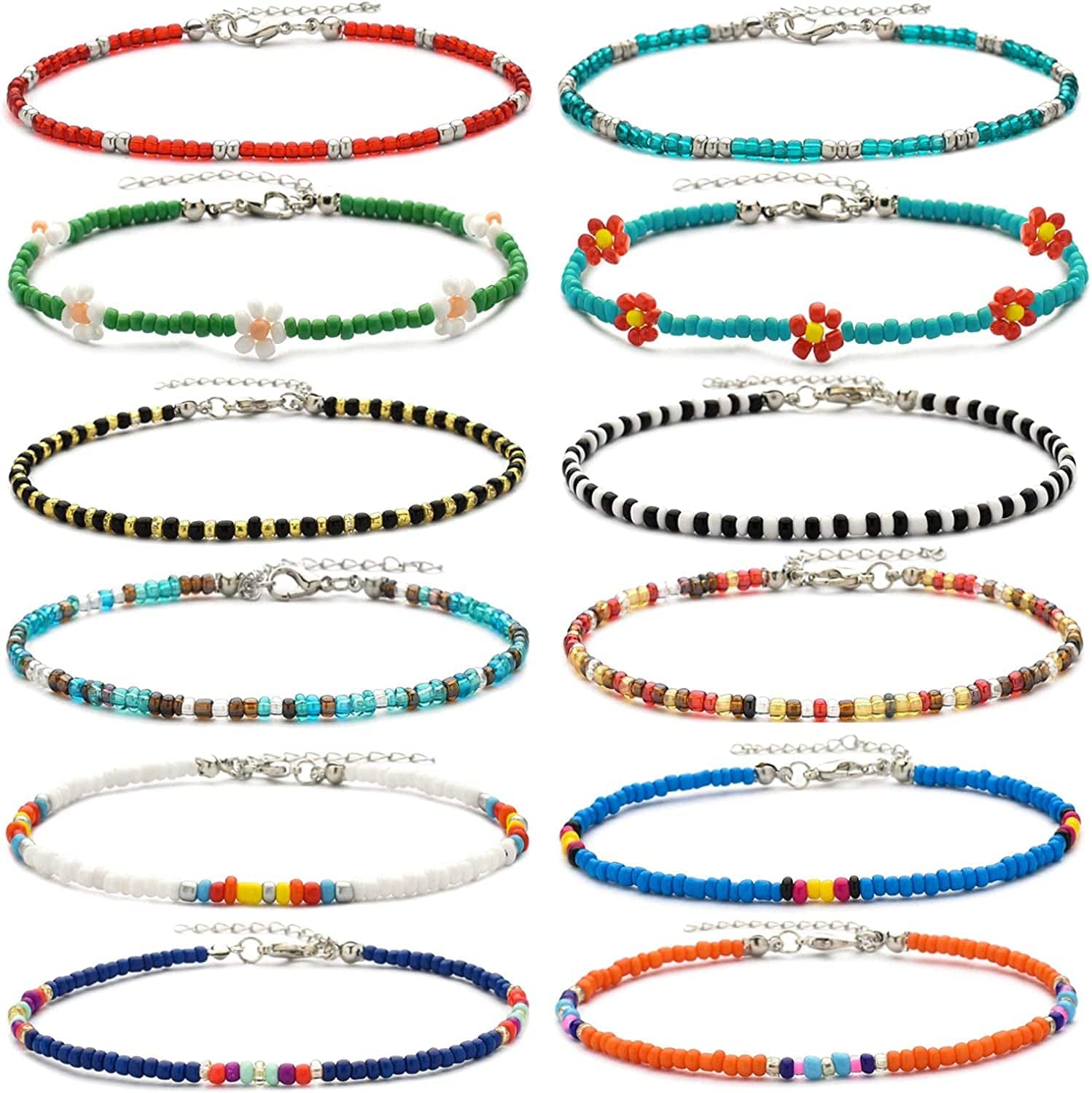XIJIN 8Pcs Handmade Beaded Anklets for Women Girls Boho Colorful Beads Ankle Bracelets Adjustable Foot Anklet Set Apparel & Accessories > Jewelry > Anklets XIJIN L