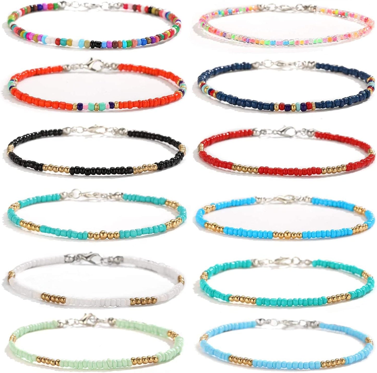 XIJIN 8Pcs Handmade Beaded Anklets for Women Girls Boho Colorful Beads Ankle Bracelets Adjustable Foot Anklet Set Apparel & Accessories > Jewelry > Anklets XIJIN E