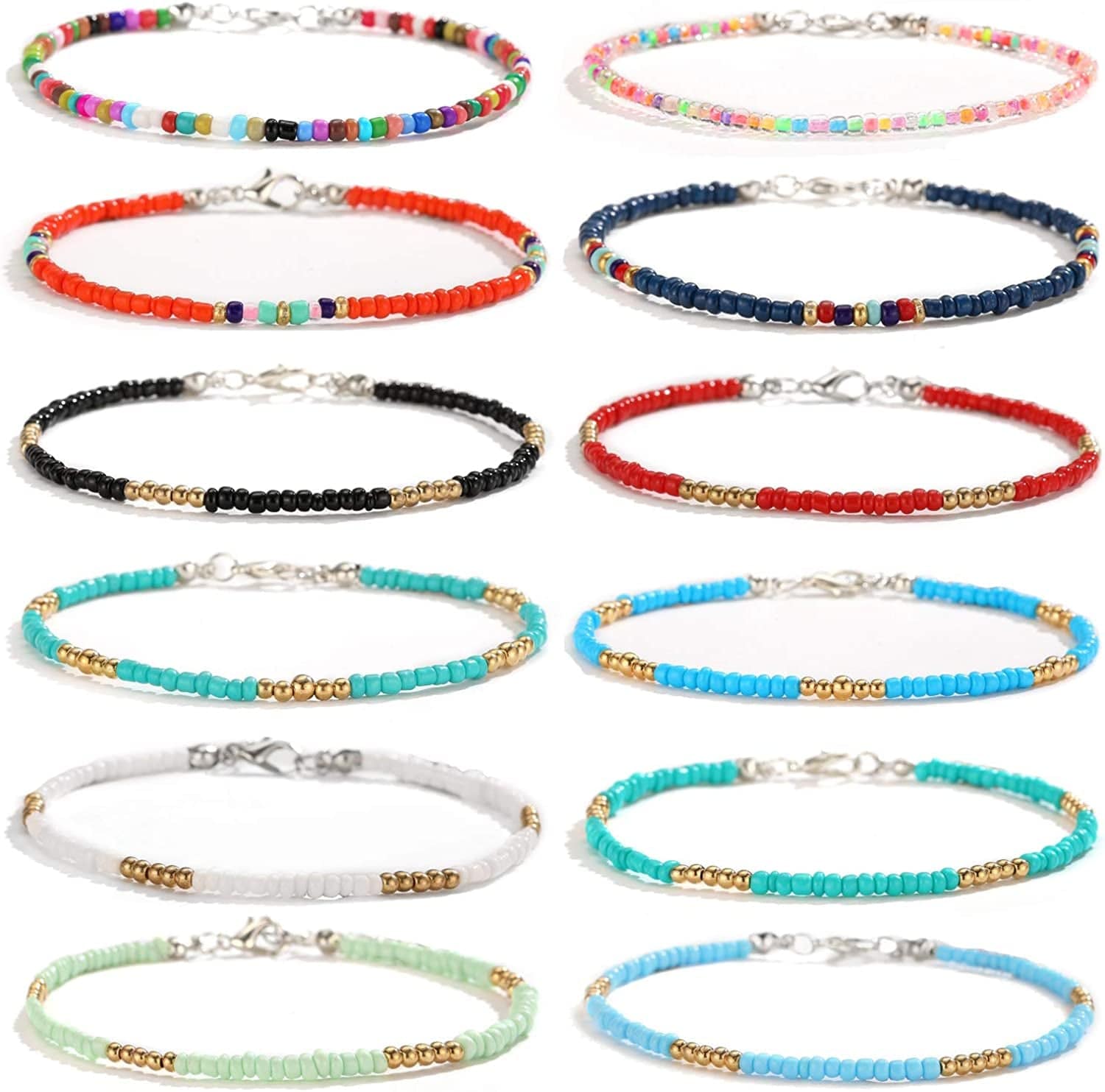 XIJIN 8Pcs Handmade Beaded Anklets for Women Girls Boho Colorful Beads Ankle Bracelets Adjustable Foot Anklet Set Apparel & Accessories > Jewelry > Anklets XIJIN E
