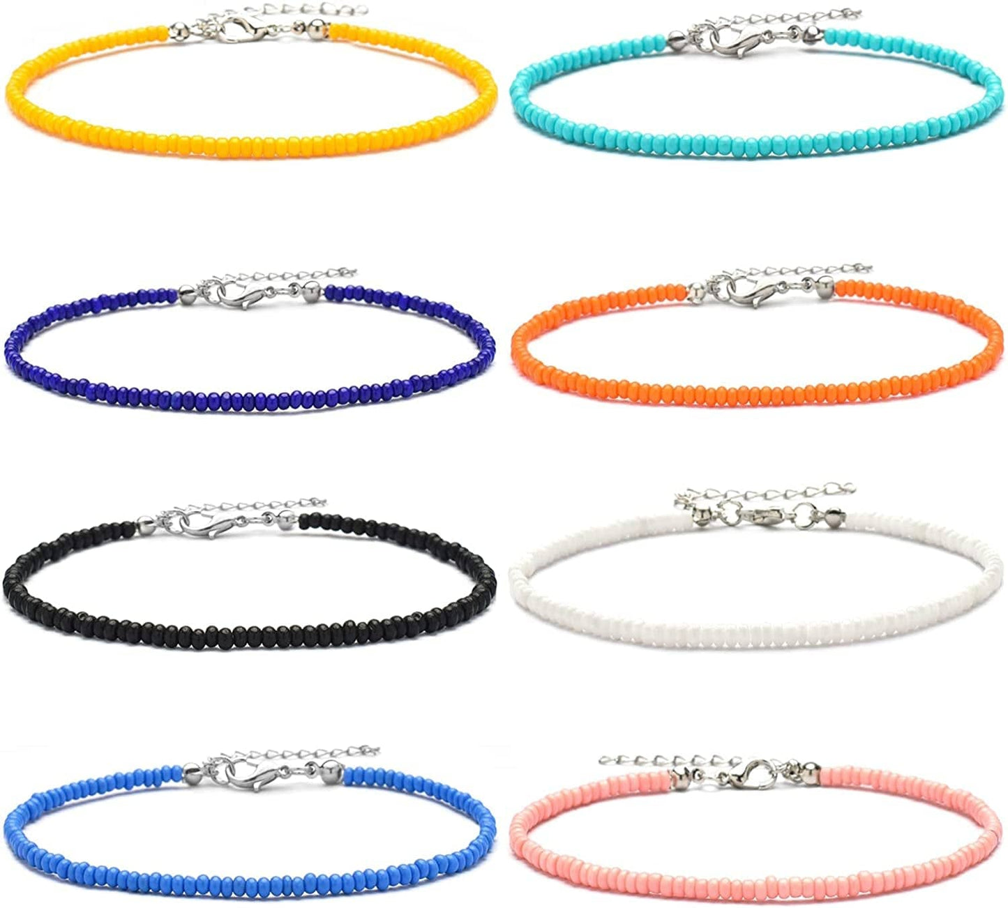 XIJIN 8Pcs Handmade Beaded Anklets for Women Girls Boho Colorful Beads Ankle Bracelets Adjustable Foot Anklet Set Apparel & Accessories > Jewelry > Anklets XIJIN A-2