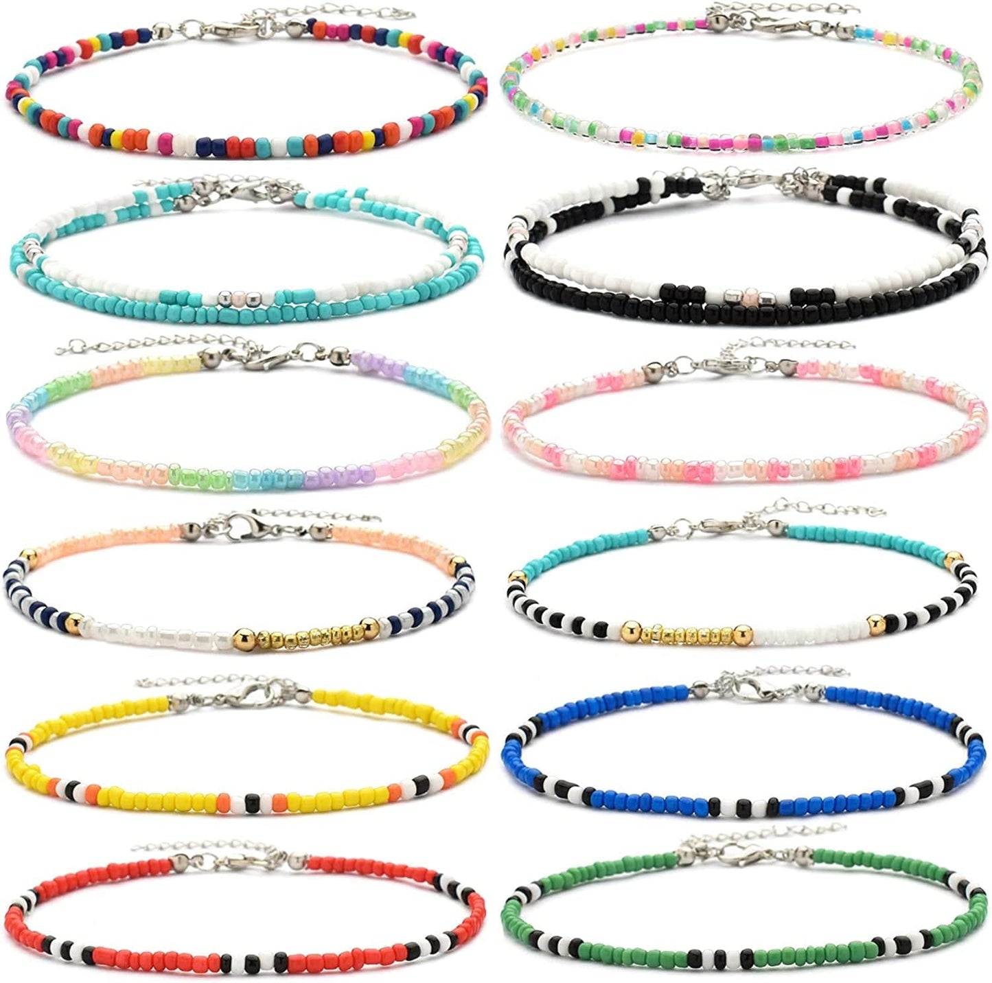 XIJIN 8Pcs Handmade Beaded Anklets for Women Girls Boho Colorful Beads Ankle Bracelets Adjustable Foot Anklet Set Apparel & Accessories > Jewelry > Anklets XIJIN K