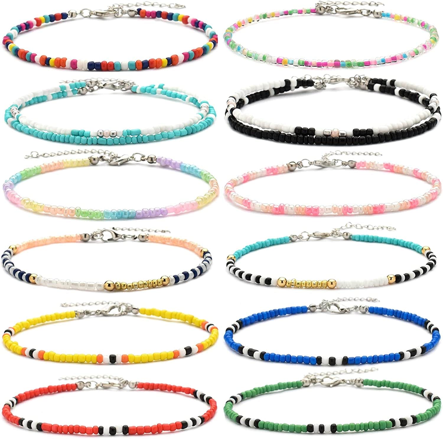 XIJIN 8Pcs Handmade Beaded Anklets for Women Girls Boho Colorful Beads Ankle Bracelets Adjustable Foot Anklet Set Apparel & Accessories > Jewelry > Anklets XIJIN K