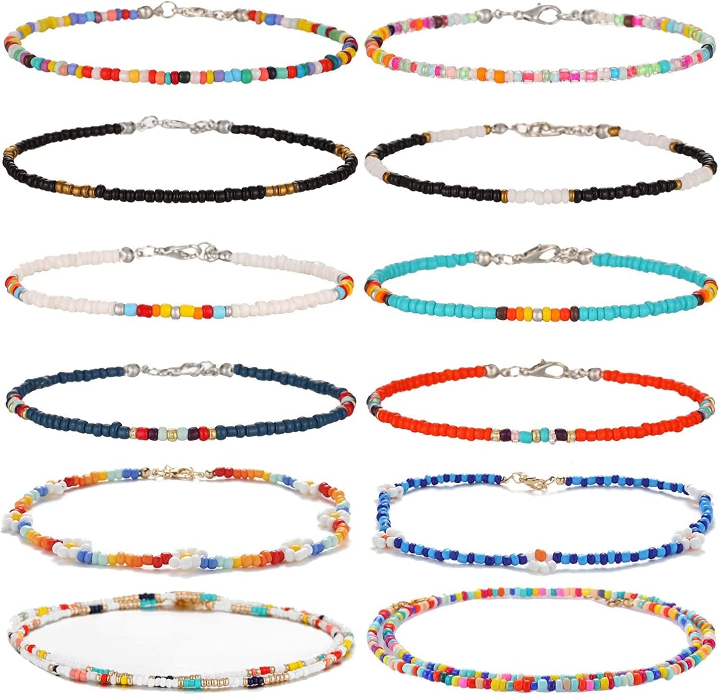 XIJIN 8Pcs Handmade Beaded Anklets for Women Girls Boho Colorful Beads Ankle Bracelets Adjustable Foot Anklet Set Apparel & Accessories > Jewelry > Anklets XIJIN B