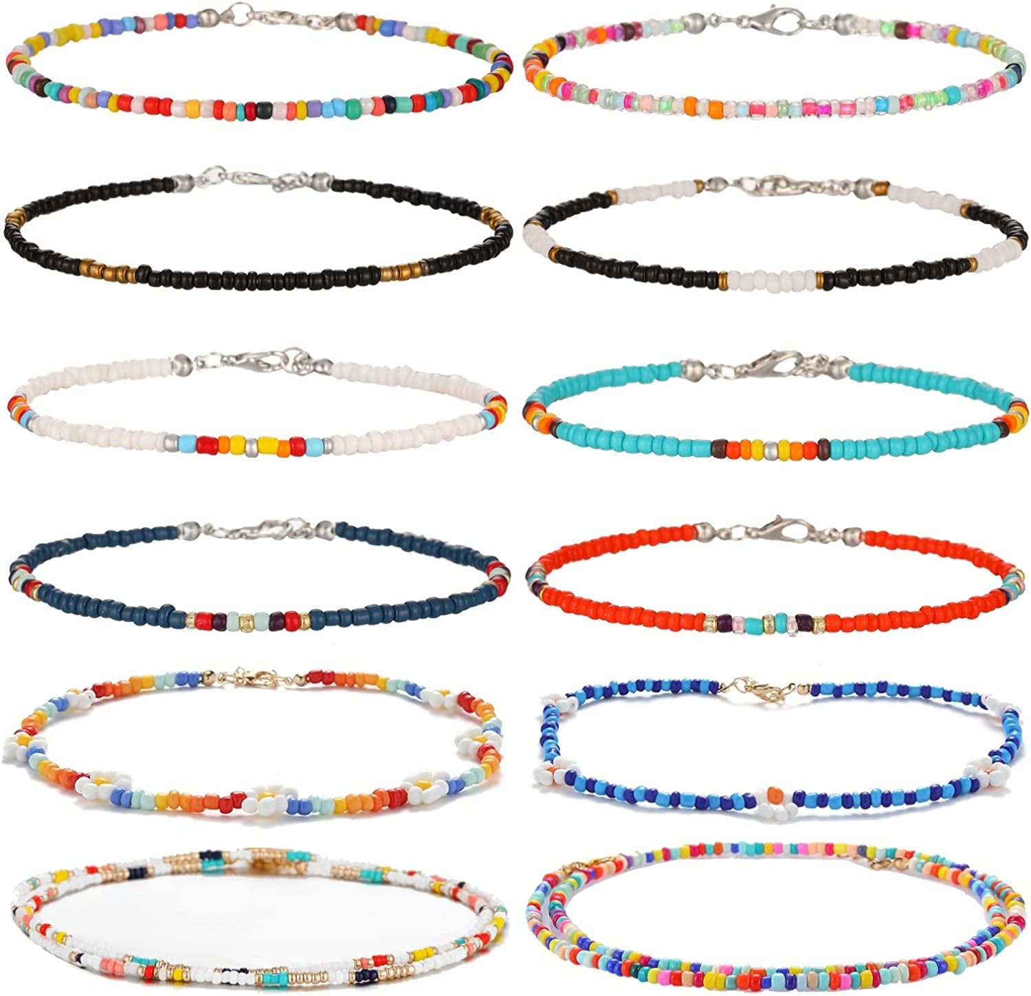 XIJIN 8Pcs Handmade Beaded Anklets for Women Girls Boho Colorful Beads Ankle Bracelets Adjustable Foot Anklet Set Apparel & Accessories > Jewelry > Anklets XIJIN B