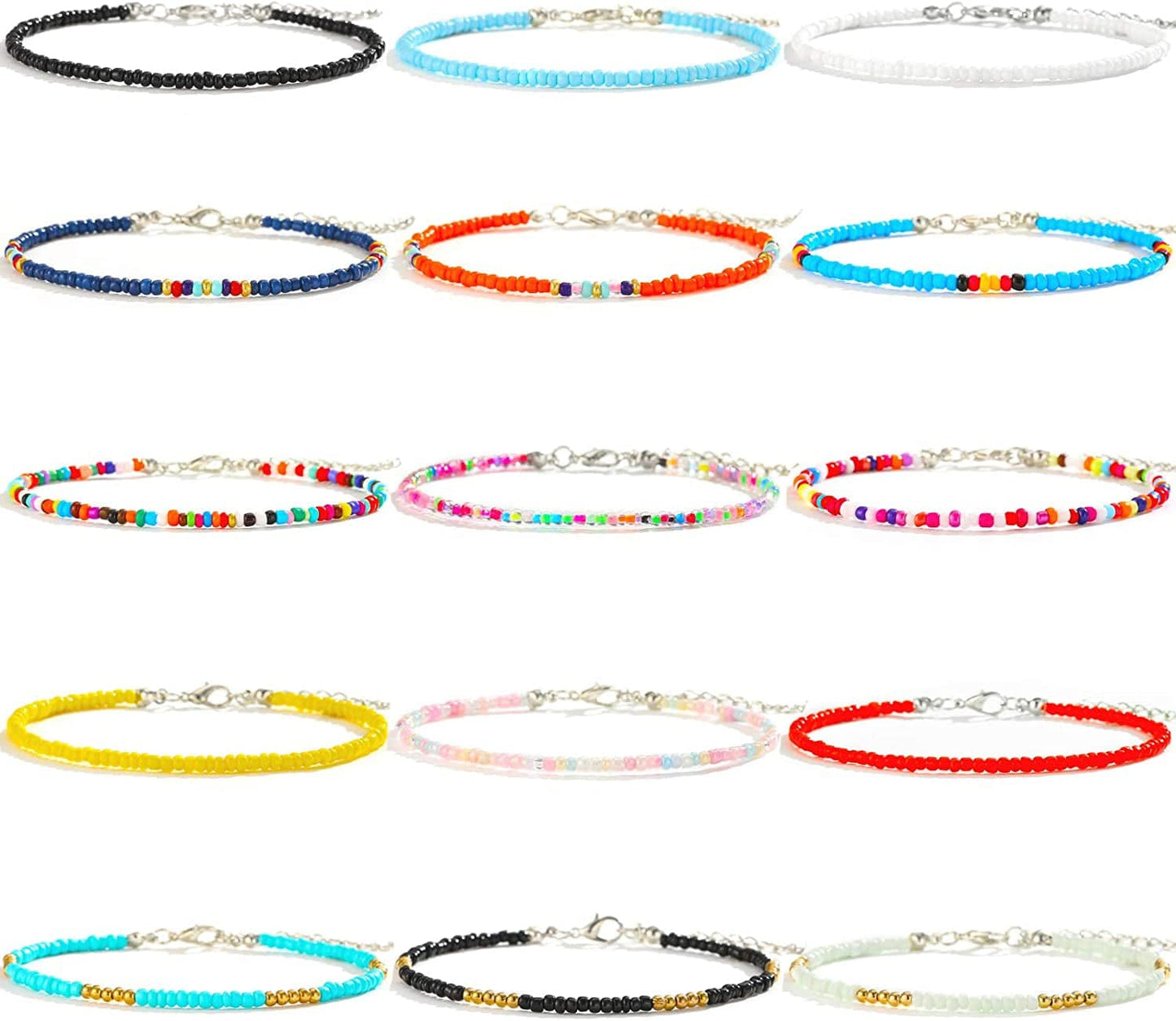 XIJIN 8Pcs Handmade Beaded Anklets for Women Girls Boho Colorful Beads Ankle Bracelets Adjustable Foot Anklet Set Apparel & Accessories > Jewelry > Anklets XIJIN G